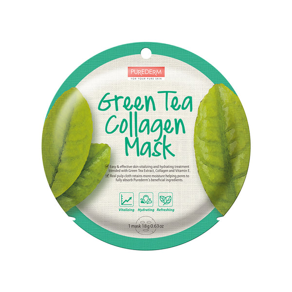 Green Tea Collagen Mask - 1 Box of 12 Sheets